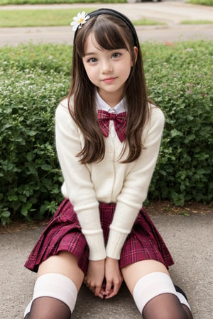little tween,beauty face,sitting with open legs, skirt, panties with flower patterns, knee high socks,Beautiful Face