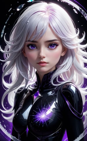(masterpiece, best quality, ultra-detailed, best shadow), (detailed background,dark fantasy), (beautiful detailed face), high contrast, (best illumination, an extremely delicate and beautiful), ((cinematic light)), colorful, hyper detail, dramatic light, intricate details, (1girl, solo,white hair, sharp face,purple eyes, hair between eyes,dynamic angle), blood splatter, swirling black light around the character, depth of field,black light particles,(broken glass),magic circle