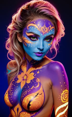 Beautiful fantasy woman wearing sexy bodypaint and blacklight makeup