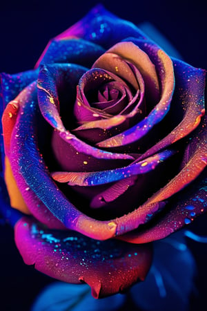 a photo of a rose with blacklight makeup, detailed, intricate, elegant, vibrant colors, masterpiece, cinematic, 8k