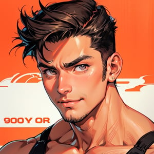 1990 retro japanese anime, male avatar, in the style of ilya kuvshinov, outrun, youthful protagonists, edward cucuel, cartoon-inspired pop, 26 years old boy, smirking, short hair, muscle stubble,High detailed 