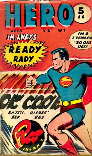 i need a hero!:0.5,
he says "I'm always ready!":0.6,
"ZeusEX Comic" small logo:0.4, "5$ only",
VintageMagStyle