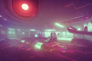 !dream arriving on a derelict space station, cinestill, ominous, epic, wonderfully colorful, illustration, ink lines, accurate, weird, neon ink, clean, minimal, 8k, octane render