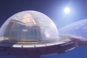 Habitation modules with glass domes of huge ring space station in orbit, trending on artstation, concept art, hyper realistic, cinestill, ultra detailed, 4k, 8k