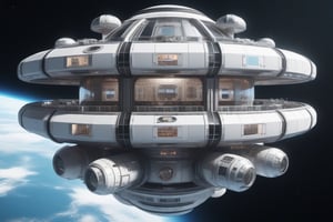 Habitation modules with glass domes of huge ring space station in orbit, trending on artstation, concept art, hyper realistic, cinestill, ultra detailed, 4k, 8k