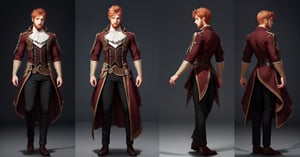 (ultra best high quality):1.3, multiple views:1.2, head and full body short of a magic ginger male bard with realistic long ginger sideburns and facial hair with intricate bard fluffy male clothes, ((full height):1.2), sharp character multi-focus, ultra detailed, high res, absurdres, very well drawn face, (perfect symmetry, flawless anatomy):1.3, multiple angles, realistic turning around posing,  very well drawn scene, very well drawn human body, matte, colorful, ,charturnbetalora