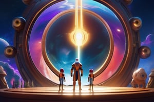 a beautiful concept 3 d disney, pixar characters, close up view of mirrorverse guardians in front of the portal opening, stellar mirror, anime, manga, hyper detailed, vibrant, landscape, 8 k hd, digital, art station, cg