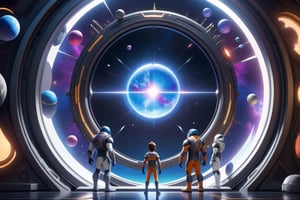 a beautiful concept 3 d disney, pixar characters, close up view of mirrorverse guardians in front of the portal opening, stellar mirror, anime, manga, hyper detailed, vibrant, landscape, 8 k hd, digital, art station, cg