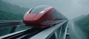 A plastic cyberpunk red plasma glassy locomotive on maglev trails on rainy day ,
break,
break,
Noise: 50%,
break,
break,
(hyper future realistic style),
break,
break,
(Strength 6.0),
break,
break,
movie still, cinestill, ,greg rutkowski