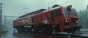 A cybernetic cyberpunk red and white locomotive on rainy day (from alternate reality:1.4),
break,
break,
Noise: 50%,
break,
break,
(hyper future realistic style),
break,
break,
(Strength 6.0),
break,
break,
painting by jakub rozalski,
break,
break,
movie still, cinestill, ,greg rutkowski