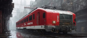 A cybernetic cyberpunk red and white locomotive on rainy day (from alternate reality:1.4),
break,
break,
Noise: 50%,
break,
break,
(hyper future realistic style),
break,
break,
(Strength 6.0),
break,
break,
painting by jakub rozalski,
break,
break,
movie still, cinestill, ,greg rutkowski