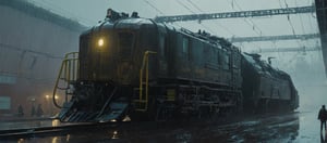 A cybernetic cyberpunk locomotive on rainy day (from alternate reality:1.4),
break,
break,
Noise: 50%,
break,
break,
(hyper future realistic style),
break,
break,
(Strength 6.0),
break,
break,
painting by jakub rozalski,
break,
break,
movie still, cinestill, ,greg rutkowski