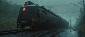 A cybernetic cyberpunk locomotive on rainy day (from alternate reality:1.4),
break,
break,
Noise: 50%,
break,
break,
(hyper future realistic style),
break,
break,
(Strength 6.0),
break,
break,
painting by jakub rozalski,
break,
break,
movie still, cinestill, ,greg rutkowski