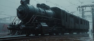 A cybernetic cyberpunk locomotive on rainy day (from alternate reality:1.4),
break,
break,
Noise: 50%,
break,
break,
(hyper future realistic style),
break,
break,
(Strength 6.0),
break,
break,
painting by jakub rozalski,
break,
break,
movie still, cinestill, ,greg rutkowski