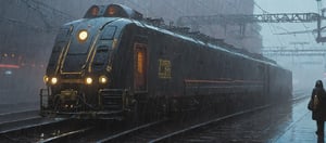 A cybernetic cyberpunk locomotive on rainy day (from alternate reality:1.4),
break,
break,
Noise: 50%,
break,
break,
(hyper future realistic style),
break,
break,
(Strength 6.0),
break,
break,
painting by jakub rozalski,
break,
break,
movie still, cinestill, ,greg rutkowski