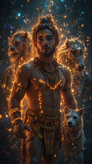 "Create an ultra-HD, highly detailed horizontal portrayal of **Panchamukhi Hanuman**, with all five faces displayed in a perfectly aligned horizontal formation. The central face, **Hanuman**, the monkey-headed divine being, represents his unwavering devotion to Lord Rama, with eyes that burn with a mix of compassion and fiery resolve. His strong fur-covered face is textured with intricate detailing, from the divine sandalwood tilak on his forehead to the deep lines of wisdom and power on his features. Hanuman's expression shows both his protective nature and his ability to crush evil with sheer might.

To Hanuman’s immediate right is the **Narasimha** face, the lion-headed avatar, radiating a fierce protective aura. Narasimha’s wild golden mane flows outward, as if bristling with energy, his sharp fangs and fierce gaze showcasing his readiness to destroy evil forces. The lion face emits raw power, with every hair, snarl, and glowing eye drawn in precise detail. His face alone speaks of his unstoppable rage against injustice and evil.

To Hanuman’s left is the **Garuda** face, an eagle-headed deity symbolizing swiftness and vigilance. Garuda's sharp beak and focused, piercing eyes bring a sense of swift protection and courage. Every feather on Garuda's head is delicately detailed, adding a regal touch to his form. His expression conveys a deep sense of alertness and speed, highlighting Hanuman’s ability to come to the aid of his devotees with unmatched speed.

Next to Garuda on the far left is **Varaha**, the boar-headed form of Vishnu, symbolizing Hanuman’s immense strength and ability to lift the Earth out of destruction. Varaha's muscular snout and prominent tusks are beautifully drawn, with every inch of his rough and powerful head radiating the strength to overcome any obstacle. His fierce eyes and strong jaw exude a raw, primal power, showing Hanuman’s unstoppable strength and resilience.

On the far right, balancing the composition, is **Hayagriva**, the horse-headed deity symbolizing wisdom and knowledge. His smooth and elegant face is meticulously crafted, with a serene expression that radiates deep intellect and spiritual clarity. His flowing mane, expertly detailed, adds a touch of grace and wisdom, and his calm eyes symbolize the power of divine knowledge that Hanuman possesses.

All five faces of Hanuman are intricately aligned in a **horizontal line**, symbolizing unity in diversity, each representing a distinct aspect of Hanuman’s personality and divine power. His **muscular body** is adorned with sacred jewelry, with fine details capturing the glint of gold and the divine energy that emanates from his being. His posture is commanding, with his **gada (mace)** held in one hand, showing his strength as a warrior, and his other hands displaying mudras of protection and blessing, radiating divine light.

The **cinematic background** blends a cosmic universe with swirling nebulae, stardust, and beams of divine light, highlighting Hanuman’s cosmic nature and his role as protector of the universe. The words "Jai Shri Ram" echo in radiant golden script behind him, blending into the fabric of the cosmos, symbolizing his eternal devotion to Lord Rama. The flowing rudraksha beads around his neck, the divine aura emanating from his five faces, and the powerful swirl of cosmic energy in the background create a truly epic scene, capturing the essence of **Panchamukhi Hanuman** in all his divine power and glory.

This **4K ultra-HD horizontal portrait** blends **Indian mythology** with a **cinematic visual style**, capturing the profound might, wisdom, and swiftness of Hanuman in an awe-inspiring horizontal composition that exudes divinity, strength, and cosmic energy."