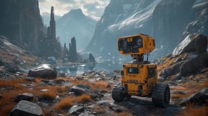 Wall e robot high gigantic in abandoned earth background 