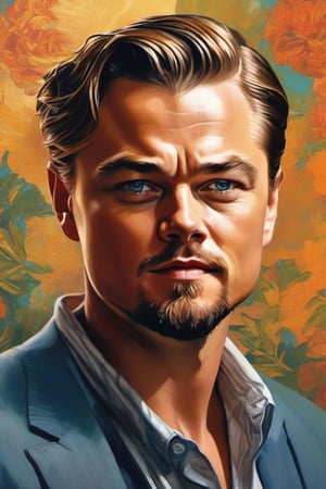 A hyper-realistic and stunning depiction of Leonardo DiCaprio, capturing his charisma and charm, trending on Behance, intricate textures, vivid color palette, reminiscent of Alex Ross and Norman Rockwell.