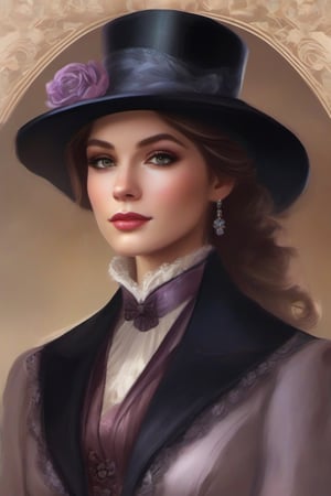 "Create a digital painting of an elegant humanoid character dressed in Victorian-era attire, evoking a sense of historical romance and sophistication."