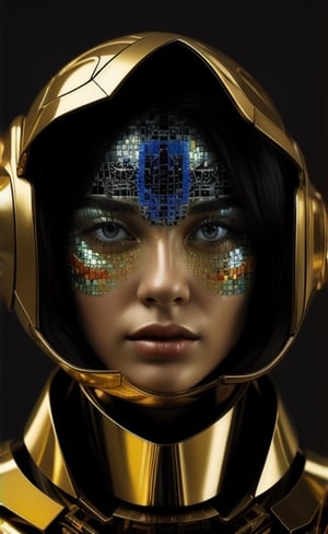 robot & men 2 beta 1 3 3 0, in the style of illusory wallpaper portraits, colorful realism, modular, intense close-ups, dark gold and red, uhd image, mosaic-inspired realism