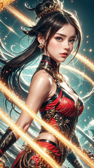 (Asian Female)(Kunoichi,crimson),(crystal magic_circle),Black and red entanglement,crystal and silver entanglement