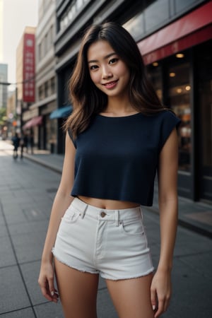 Best Quality, Masterpiece, (Hyperrealism: 1 ),, Original Photo, 1girl, selfie photo,Natural Skin Texture, Brunette, Wearing white short singlet, hot pants blue jeans ), Natural Skin Texture, Dynamic Pose, Smiling, Top Model, Film Grain, Asian,
, (Flower: 1.2), A stunning photo with beautiful saturation, (downtown .
 (Realistic: 1.4)), Deep Shadows, (Best Quality, Masterpiece), Pale Skin, Dim Light, Shadows,Blush, Highly Detailed, Lean, (Masterpiece, Sidelight, Fine Beautiful Eyes: 1.4), (Perfect Proportions), (Perfect Anatomy), wrinkled skin, looking at viewer, knees,
Detailed CG uniform 8k wallpaper, best quality, full body, long beautiful legs, tigh, shot blue jeans pants,light smile, natural skin,detailed skin, pore, low key,half body portrait,sassy selfie pose, cinematic enviroment, Canon EOS 650 f2.,8, stand front view, with books in hand
best quality,masterpiece,highly detailed,ultra-detailed,  no humans, taipei downtown, scenery,BREAK depth of field 1.0, film grain on background((downtown street)) eyes_0.2) nsfvv, best qualities, masterpieces
