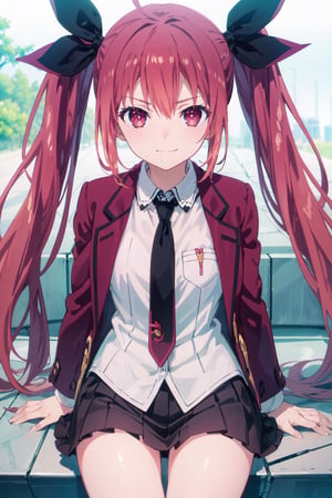 (((pixel-perfect, detail-perfect))), solo, 1girl, kotori itsuka, jacket, necktie, looking at viewer, closed mouth, smirk, kotori itsuka,kotori itsuka, soft