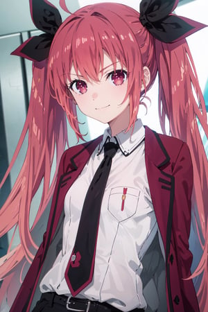 (((pixel-perfect, detail-perfect))), solo, 1girl, kotori itsuka, jacket, necktie, looking at viewer, closed mouth, smirk, kotori itsuka,kotori itsuka, soft