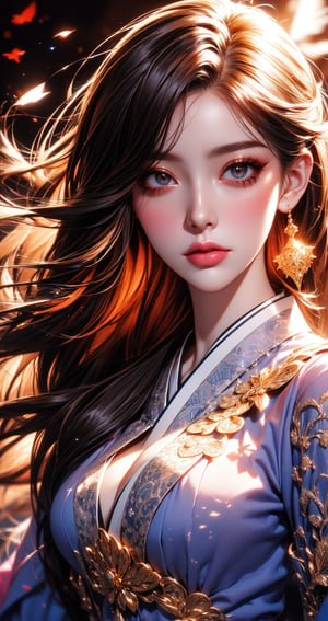 ridiculous resolution, hight resolution, (tmasterpiece: 1.4), super detailed, outer space, floating, onmyoji,Japanese woman, hyper-detailing, warm tones, intricate details, volumetric, art by Iliya Kuvshinov, a glaring eyes, dvArch Modern, 85 mm, f1.8, portraite of a, photo-realistic, A hyper-realistic, orange, Ultra-detailed, intrikate, dramatic, Sunset lighting, eye shadow, wide dynamic range
