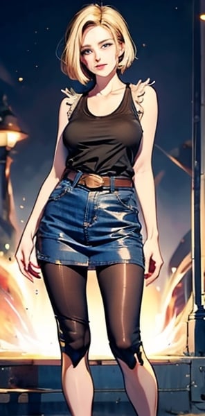 android 18,1girl, blush, tank_top, full_body