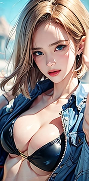 android 18,1girl, blush, side-tie_bikini, full_face