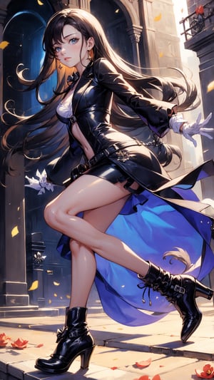 Anime,Alice, anime style, blue eyes, dark Green dress with a karset, white small skirt, black green sleeves, black green glove on the right hand, Gold bows on the forearms, long black boots ending with royal trims, yellow with blue stones tied, blond hair, yellow coat, stetson with black and yellow roses,n_2b,asian girl,long skirt,high_school_girl,Android_18_DB,defTifa