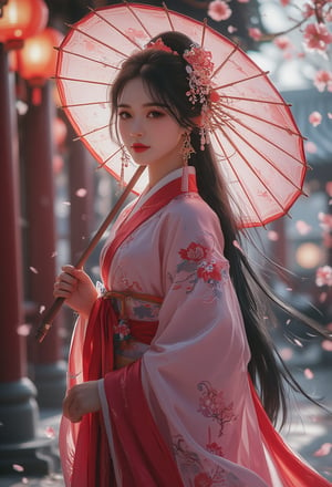 photorealism, (upper body), (portrait:1.2), KOLNB,Hanfu,Eroflo, a woman, beautiful face, pink dress, japanese umbrella,details , bokeh, Japanese festival street, (nigh street:1.2), depth of field, columns, temple, lanterns.
Best quality, uhd, 8k, hyper detailed,Ahri