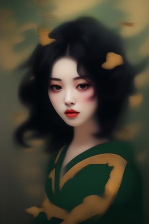 paintings by jen ayad, in the style of uemura shoen, digital painting, dark green and amber, , painterly style, kōji morimoto, golden light,eyes shoot,<lora:659095807385103906:1.0>