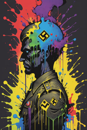 Nazi party logo image (profile picture),official art, unity 8k wallpaper, ultra detailed, masterpiece, best quality, cover art, chaos, , 1logo, nazi sign chaotic energy, a brutalist designed,(red ink, blue ink, yellow ink, purpleink, green ink), ((front view)), dripping,, ink dripping, (addnet weight 1:1.0), (double exposure), ink scenery,line painting,Paint_Style,col,watercolor,potcoll,(colorful),(paint splash background:1.5),(silhouette:1.2),(multi-colors:1.4),perfecteyes,dripping paint