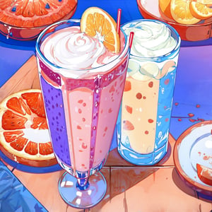 1glass, closer up, smoothie of gods, fruits smoothie, on a polished wooden table, wipped cream, thick white straw, sugary water,