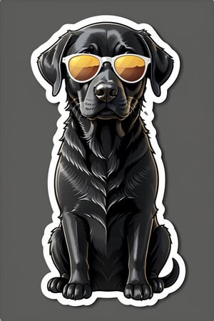 cute black lab wearing sunglasses die-cut sticker, black and white, no background