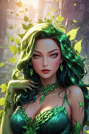 midshot, (cel-shading style:1.3), centered image, ultra-detailed illustration of Poison Ivy, (tetradic colors), ink punk, (ink lines:1.1), strong outlines, art by MSchiffer, bold traces, unframed, high contrast, (cel-shaded:1.1), vector, 32k resolution, best quality, flat colors, flat lights,close up