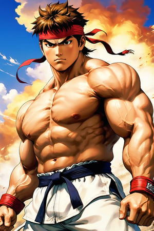 a vintage anime OVA screencap, 3D ryu from street fighter, highest quality, ultimate masterpiece, professional, breathtaking, highest quality, ultimate masterpiece, professional, breathtaking 