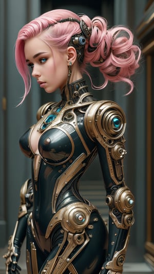 8k portrait of beautiful (cyborg) with pink hair, (Dua Lipa) , mecha musume scifi body suit, pauldrons, intricate, elegant, highly detailed, majestic, digital photography, art by artgerm and ruan jia and greg rutkowski surreal painting reflective, hairpin jewel, broken glass, (masterpiece, sidelighting, finely detailed beautiful eyes: 1.2), hdr,reelmech
