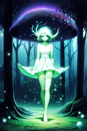 ", 1girl,( looking at viewer:1.5),full body), (closed mouth:1.5), shiny skin,, curvy, a surreal, bioluminescent landscape inspired by Ori and the Blind Forest, with glowing mushrooms, floating jellyfish, and a mesmerizing aurora, ultra-detailed and dreamlike."