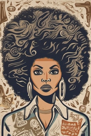 a woman with a big afro wearing a shirt , Hairdesser,  Dave_Quiggle_Style