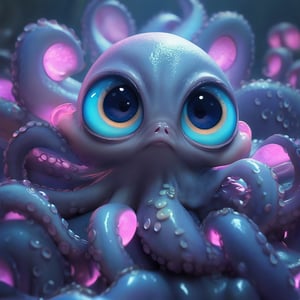 Matrix background, cute baby octopus with ten tentacles, pixar, disney, eye contact, masterpiece,  extremely best quality,  official art,  cg 8k wallpaper,  (Fantasy Style:1.1),  (artistic atmosphere:1.2), pixiv 10000 users,  highly detailed,  pixiv, incredibly detailed, (best quality)