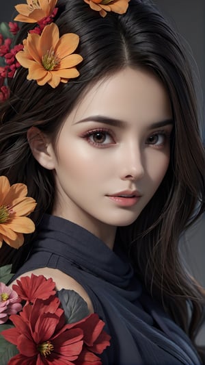 Beautiful floral woman portrait, work of beauty and complexity, hyperdetailed facial features, 8k UHD, close-up ,WOMAN