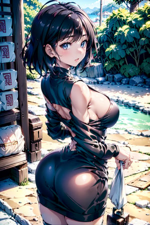 (Best Quality, 8k, 32k, Masterpiece, UHD:1.2), 1 girl, beautiful japanese woman, thin waist, from behind, (buttocks protruding:1.2), fine face, asian woman in sexy swimsuit posing on beach, japanese goddess, small curvy lolita, seductive anime girl,. chic, sexy body, sexy girl, wearing black bodysuit, beautiful asian girl, sexy coords, wearing tight black dress, asian, anime girl cosplay, sexy hot body, japanese model, sexy look, rear view,1girl,asian girl