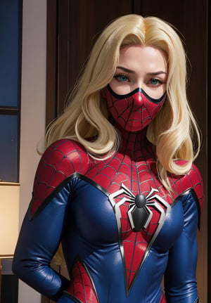masterpiece, best quality,  spider-man costume, nomask,  felicia hardy, hair over shoulder
