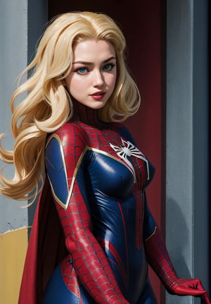 masterpiece, best quality,  spider-man costume, nomask,  felicia hardy, hair over shoulder
