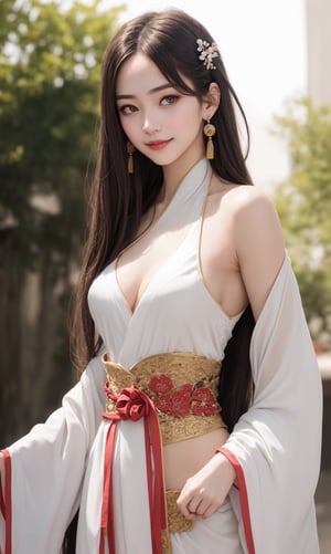 (beauty hair,ostentatious hair accessories,gorgeous hair accessories,light smile:1.15), (|||||||),(sexy hanfu clothes,slim waist:1.47),1girl,light smile,happy,((((upper body,real face photo,outdoor background,background blur)))),big eyes,analog style,physically-based rendering,ultra-detailed,professional lighting, photon mapping,(outdoor,bokeh),(RAW photo, best quality, masterpiece:1.3), (realistic, photo-realistic:1.3),detailed facial features,slim girl,tassel, innocent, bangs,(pureerosface_v1:0.55) ,(ulzzang-6500-v1.1:0.75),(flower_style:0.05),,(bridal hairstyle:1.15),(looking at viewer,close in viewer:1.7),small breasts,ear ring,hair bow,hair ring,bare shoulders, bare abdomen,cleavage,cosplay style,bikini style hanfu with miniskirt, see-through style,slim girl,(long hair,ostentatious hair accessories,gorgeous hair accessories:1.5),
