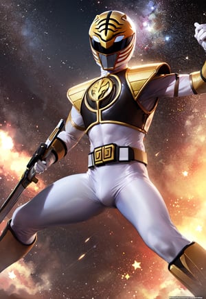 ((masterpiece,best quality)), absurdres,
lora:White_Ranger:0.7, White_Ranger, solo, black breastplate, tokusatsu, detailed helmet and armor, 
stars and space in background, cinematic composition, dynamic pose,