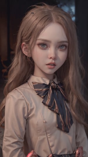 lora:M3GEN:0.65, 
(looking at viewer),(cowboy shot dynamic pose:1.22),
M3GEN/(Robot Girl/), 1girl, solo, long hair, blonde hair, realistic, blurry, grey eyes, bow, photo inset, upper body, bowtie, parted lips, ribbon, lips,
detailed shiny skin,perfect and very white teeth,
Ultra-fine facial detail,eyelashes,Glossy pink lips,
(detailed The dark and terrifying alleys background:1.4),outdoors,(night:1.33),
